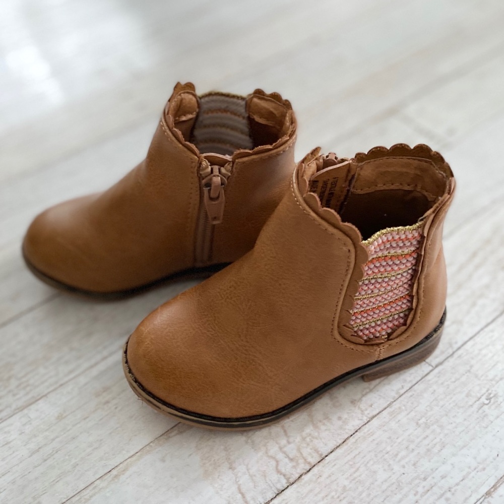 🌈 COGNAC Brown Toddler Ankle Boots ZIP Closure🌈